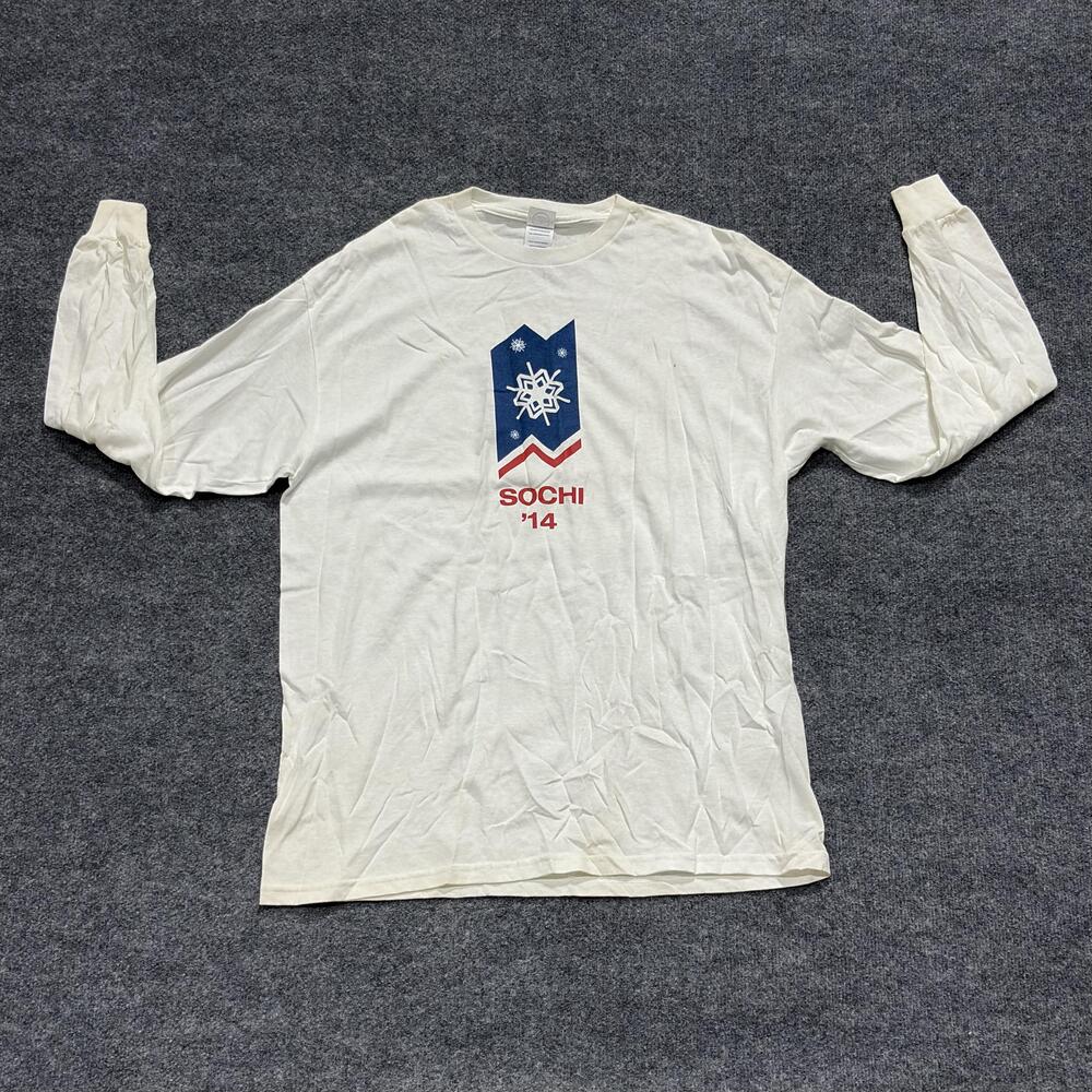 USA Olympic Team Shirt Long Sleeve Mens XL White Sochi 2014 Winter Games Cotton